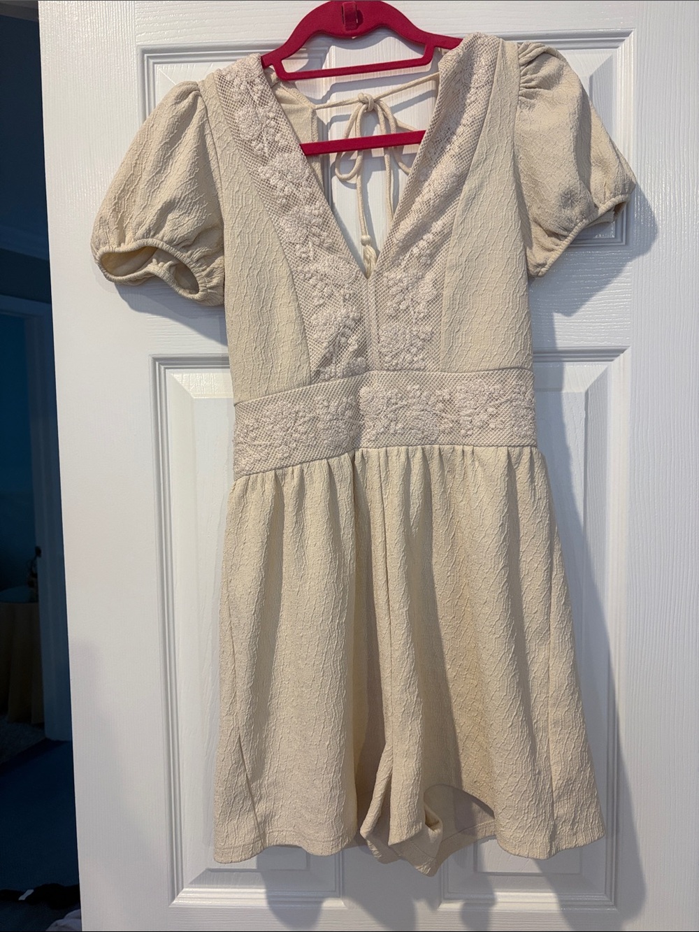 Zara Cream Textured Puff romper with V-Neck